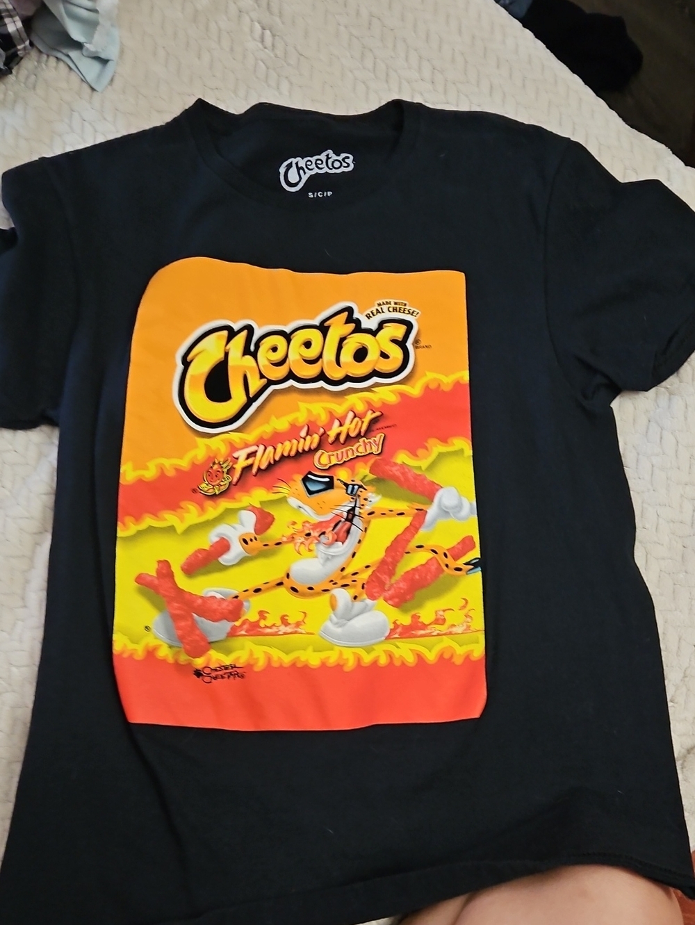 Kids' Black Graphic Tee - Flamin' Hot Design